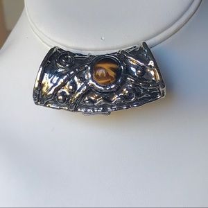 Silver filigree slide pendant with tiger eye